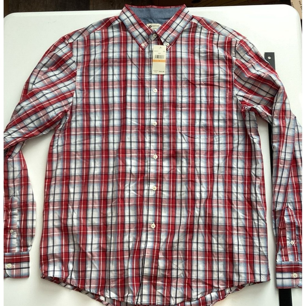 Haggar Long Sleeve Button-up Shirt Red Striped Plaid Small New W/ Tags